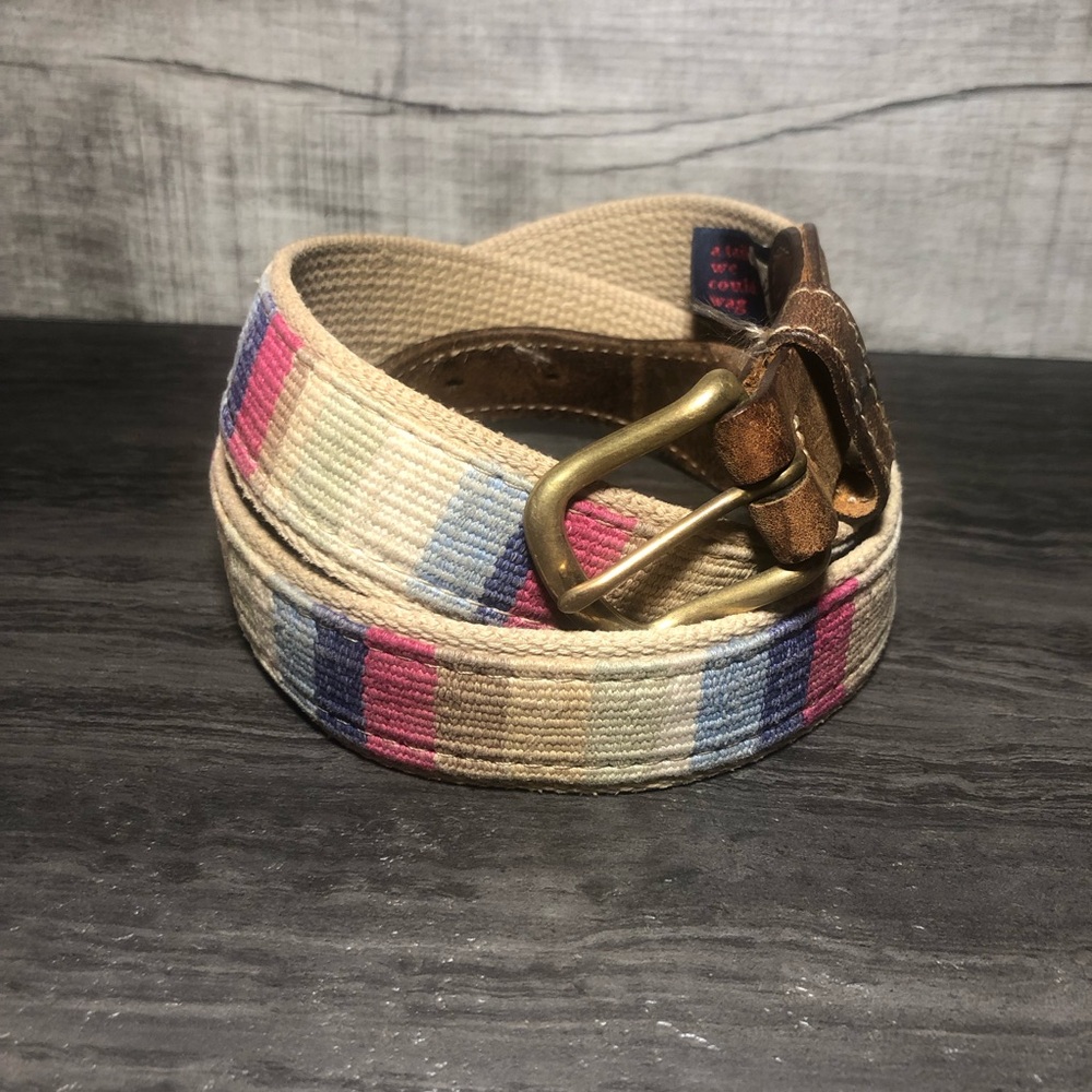 A Tail We Could Wag Adult Unisex Size 36 Cotton Weave Pastel Striped Belt #1